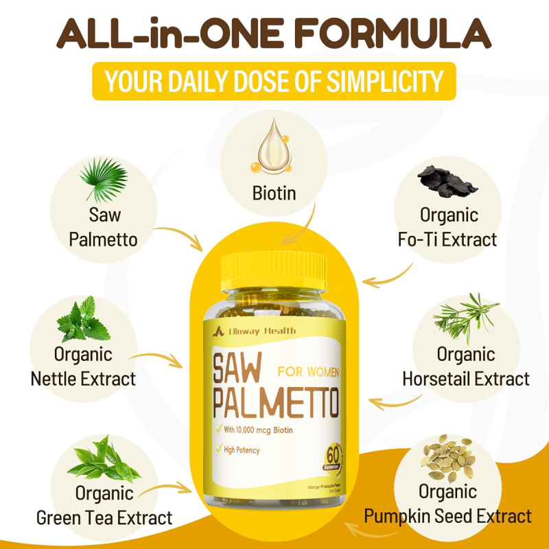 OEM/ODM Women's Saw Palmetto Biotin Gummies | Mango Pineapple Flavor | Zero Sugar Herbal Supplement