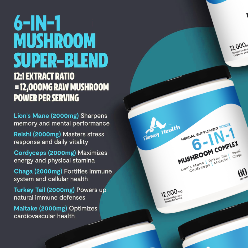 OEM/ODM 6-in-1 Mushroom Power Blend | Immune Boost + Energy Vitality | Premium Herbal Supplement
