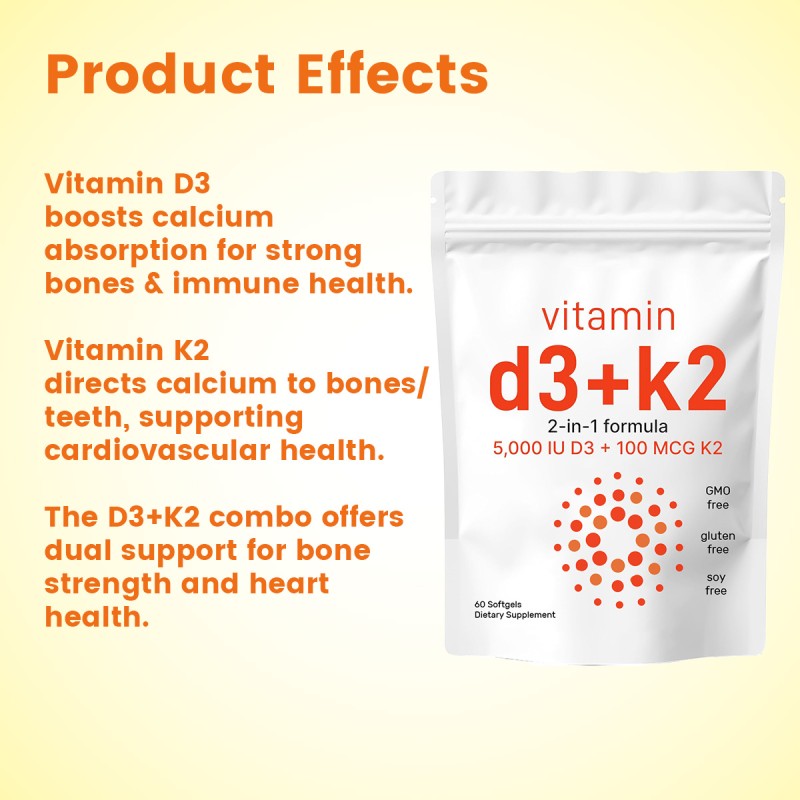 OEM/ODM Vitamin D3 + K2 Softgels