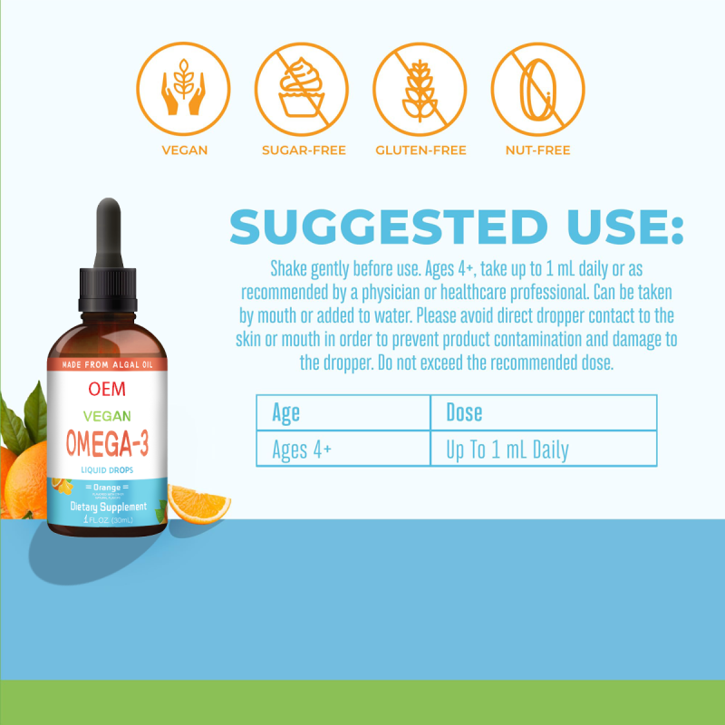 OEM/ODM Orange Flavor Omega-3 Drops | Premium Fish Oil Supplement | Heart & Brain Health Support