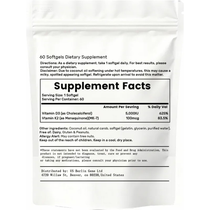 OEM/ODM Vitamin D3 + K2 Softgels