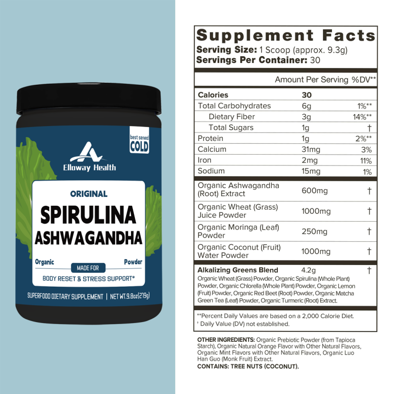 Premium Ashwagandha & Spirulina Powder Dietary Supplement Bucket - For Nutrition & Wellness Potion
