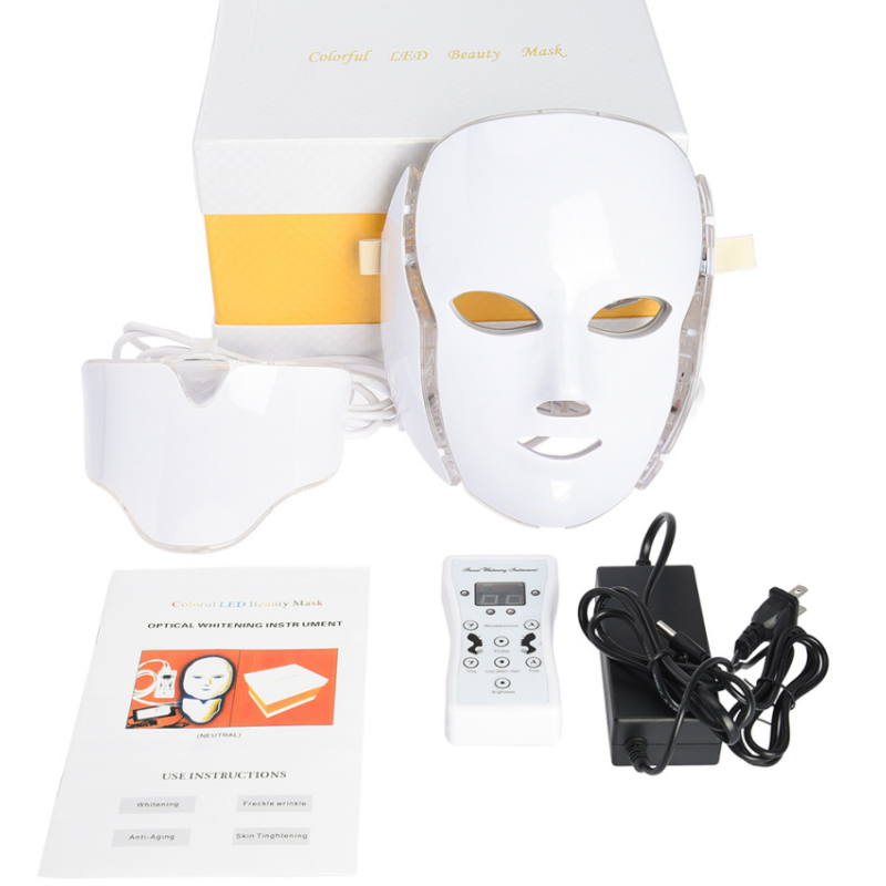 Hot Selling Custom Logo 7-in-1 LED Photon Facial Therapy Mask Cordless & AU Plug ABS Standing Beauty Mask for Face Dropshipping