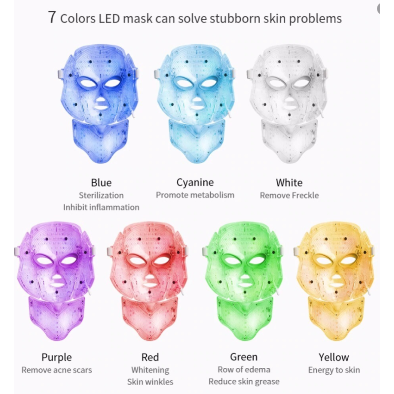 Hot Selling Custom Logo 7-in-1 LED Photon Facial Therapy Mask Cordless & AU Plug ABS Standing Beauty Mask for Face Dropshipping