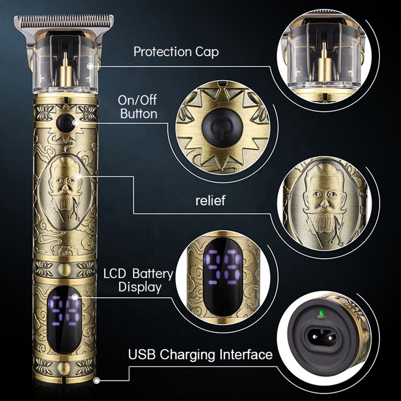 Classic Hot Model USB T9 Cordless Electric Hair Trimmer for Men Multifunctional Dragon Phoenix Buddha for Clipper