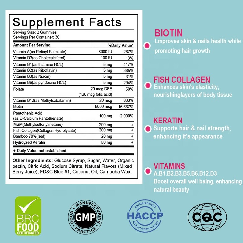 Biotin Gummy Supplier - Vegan Halal Hair Growth Skin Nail