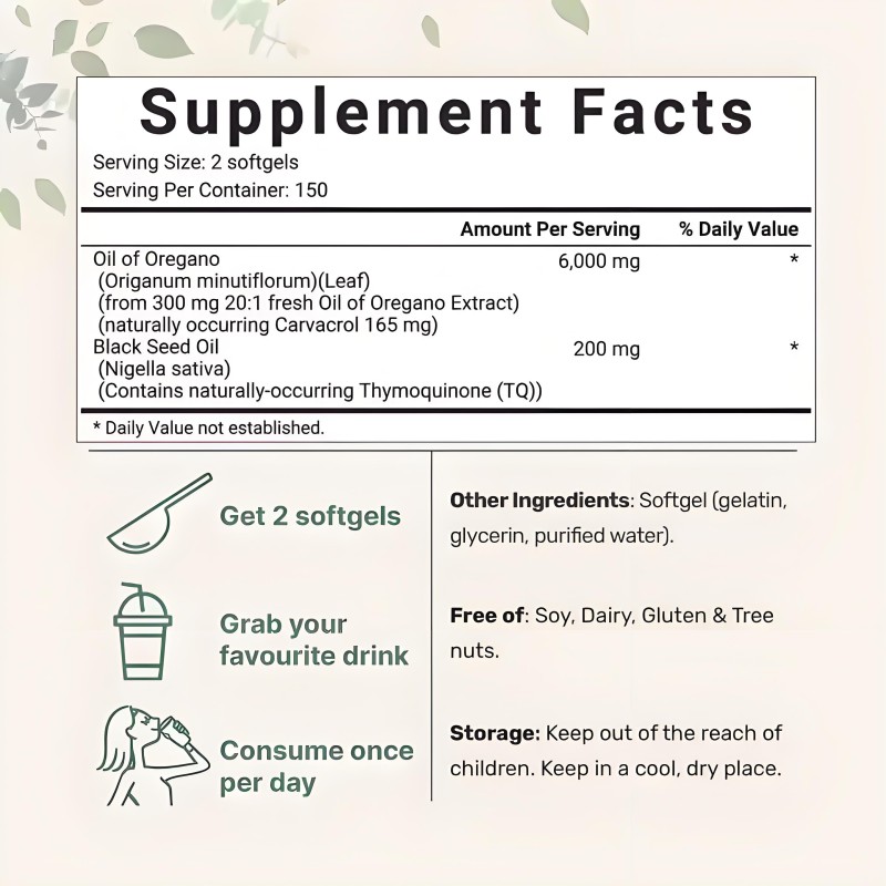 Oregano Oil Softgel Factory - Private Label 300 Caps Dietary Fiber