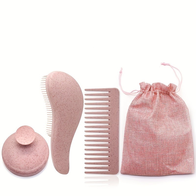 Custom Logo Wheat Straw Wet and Dry Dual Use Handheld Silicone Hair Care Comb Scalp Massager Shampoo Brush