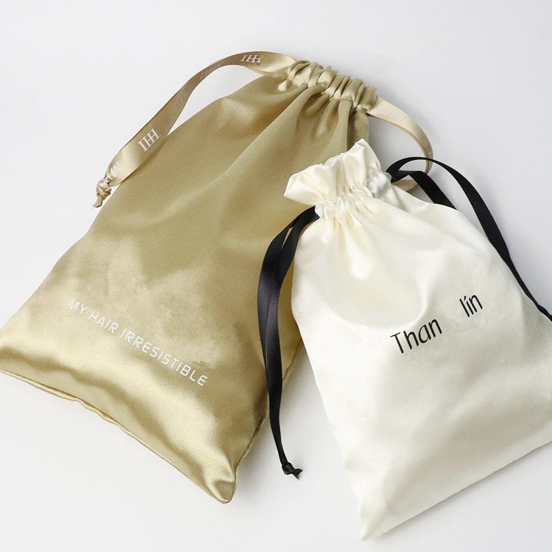 High Quality Custom Print Logo Reusable Travel Portable Pouch Candy Color Silk Satin Cloth Drawstring Dust Beauty Personal Care