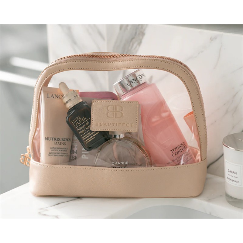 Waterproof PU PVC Travel Makeup Organizer with Zipper Closure Custom Logo Personal Care Cosmetic Bag 50g Weight