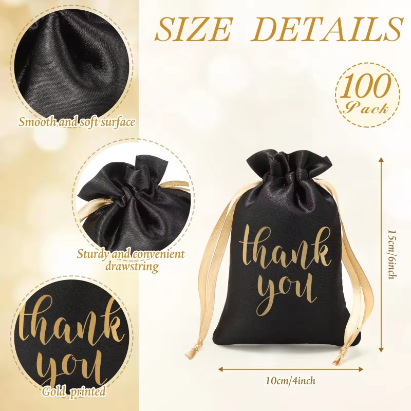 Custom Logo Printed Satin Silk Drawstring Pouch Elegant Gift Bag for Beauty Makeup Skincare Products