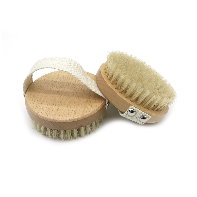 Custom Print LOGO Skin Anti Cellulite Natural Bristle Exfoliating Bath Brush with Massage Dry Body Bath Brush