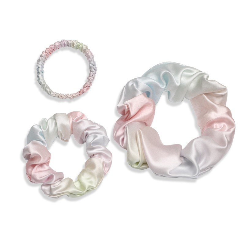 Wholesale Custom Personalized Logo Printed Pattern Luxury Satin Mulberry Silk Hair Tie Set Scrunchi Scrunchies With Sleeping