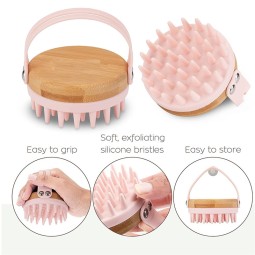 Wholesale Soft Silicone Wooden Washing  Exfoliation Hair Care Scalp Shampoo Brush Head Massager Hair Scalp Scrubber
