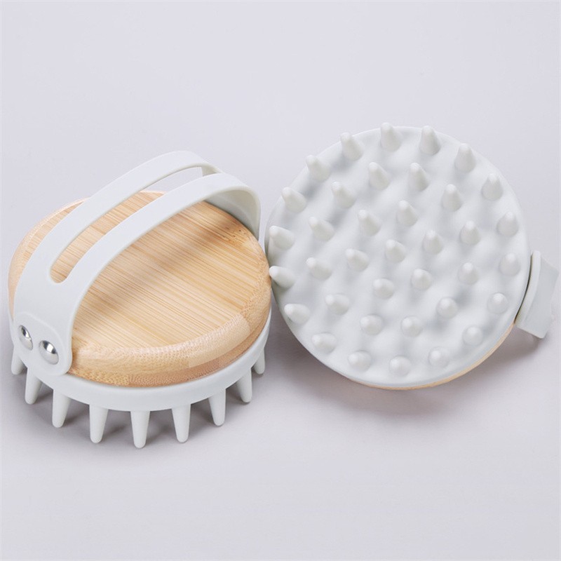 2 in 1 Soft Silicone Wooden Washing  Exfoliation Hair Care Scalp Shampoo Brush Hair Scalp Scrubber Head Massager