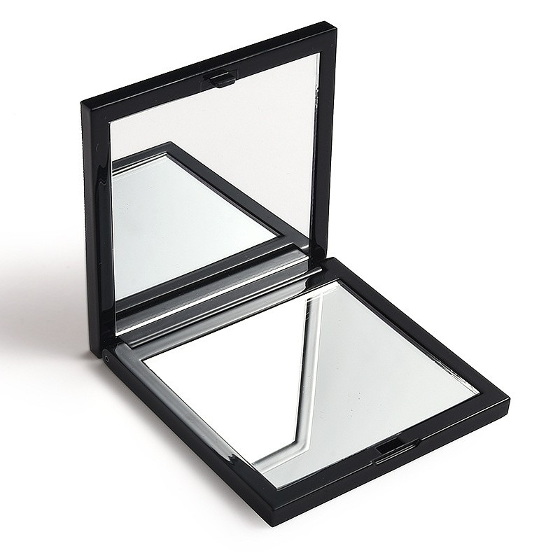 Factory Wholesale Black ABS Plastic Folding square Portable Compact Cosmetic Makeup Pocket Small Gift Mirror