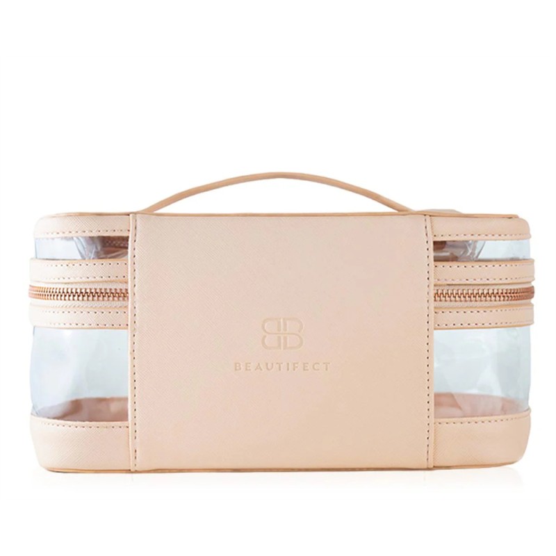 Luxury Large PU Leather Clear PVC Zipper Pouch Cases Custom Logo Small Professional Toiletry Travel Makeup Cosmetic Vanity 50g