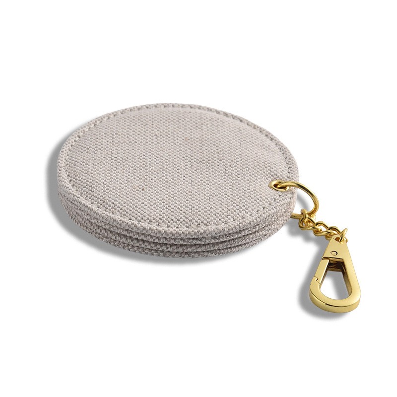 PU Leather Fabric Wrapped Circular Rotating Mirror Chain Keychain Hanging Bag Mirror Portable Small Gift Mirror
