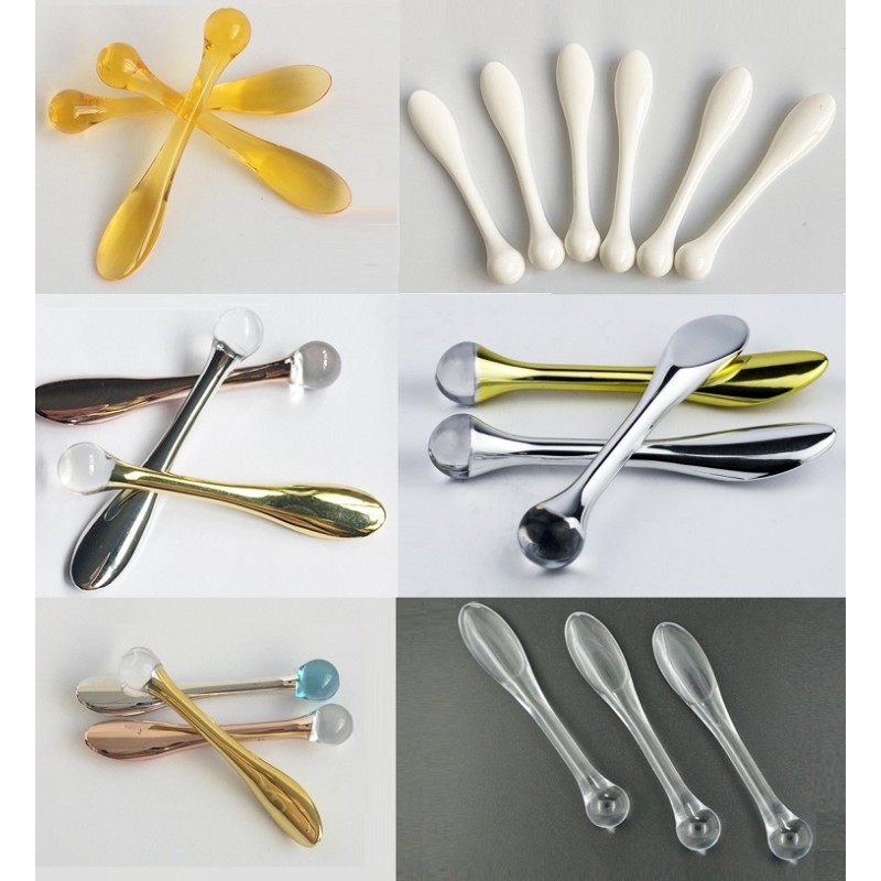Custom Facial Cosmetic Spoon Metal Zinc Stainless Steel and Plastic Silicon Spatula for Eye Cream Application