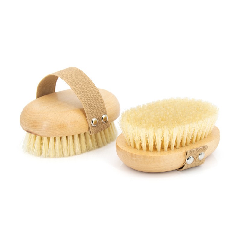 Wholesale High Quality Ellipse Bamboo Natural Wooden Dry Skin Body Brush Boar Bristles Bath Brush