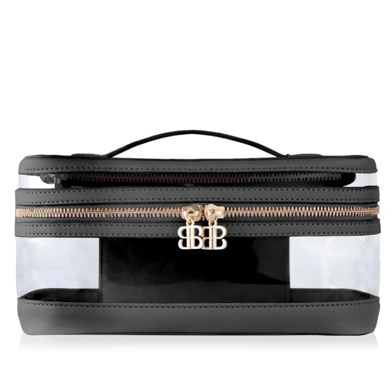 Luxury Large PU Leather Clear PVC Zipper Pouch Cases Custom Logo Professional Toiletry Travel Makeup Cosmetic Vanity Bag 50g