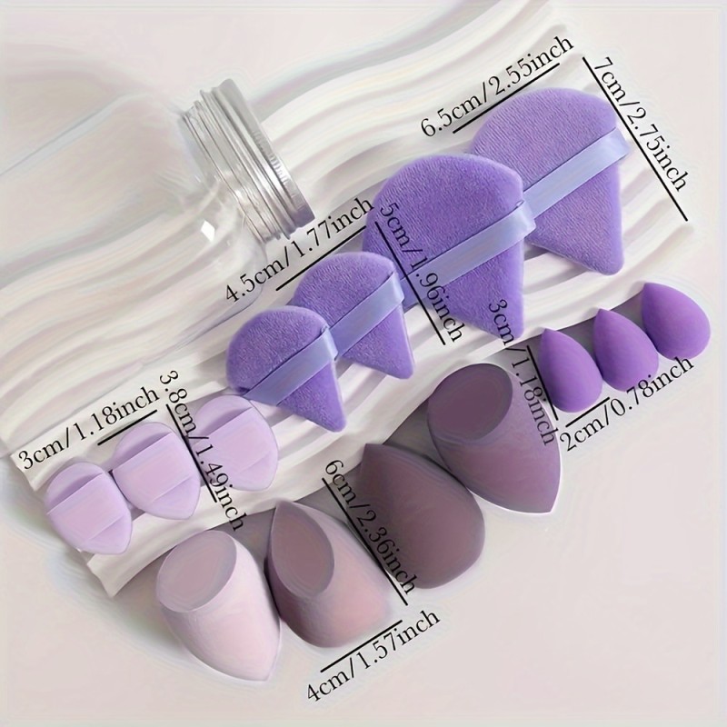 12pcs Purple Triangle Blender Sponges Makeup Powder Press Puffs Set with Bottle Make up Sponge