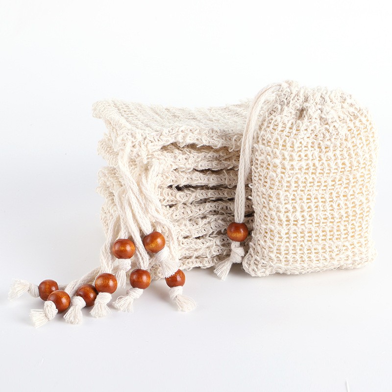 Wholesale Natural Eco Friendly Exfoliating Pouch Cotton Bubble Cleanser Mesh Body Foam Sisal Net Saver Exfoliating Soap Bag
