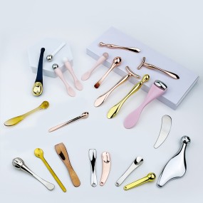 Custom Facial Cosmetic Spoon Metal Zinc Stainless Steel and Plastic Silicon Spatula for Eye Cream Application