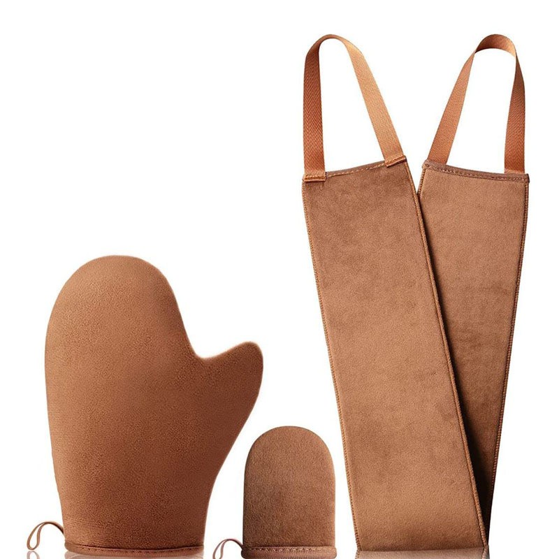 Ultra Soft Velvety Reusable Machine Washable Self Tanner Mitt for Sunless Tan Body Lotion With Thumb Tanning Glove Applicator