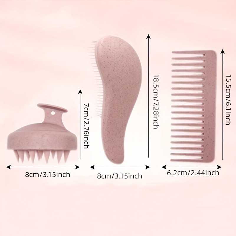 Custom Logo Wheat Straw Wet and Dry Dual Use Handheld Silicone Hair Care Comb Scalp Massager Shampoo Brush