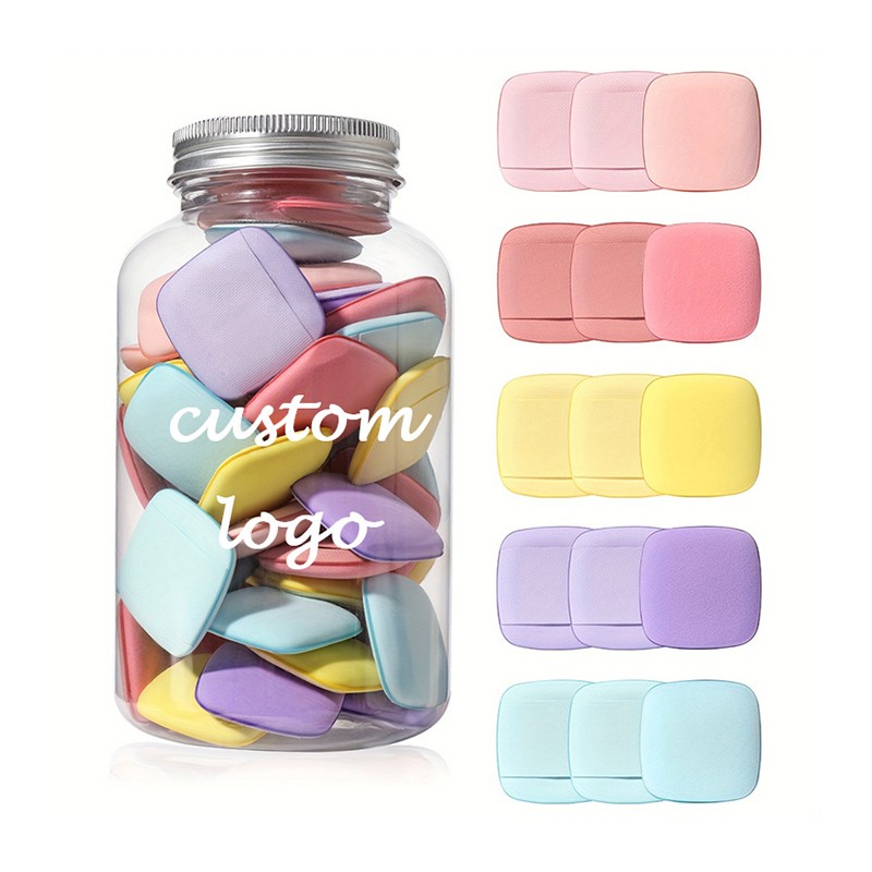 Wholesale Soft Velvet Triangle Powder Puff Square Cosmetic Makeup Sponge with Private Label Logo Bottle Packaging