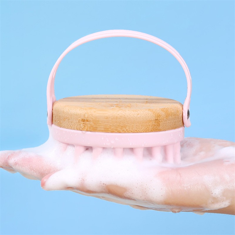 2 in 1 Soft Silicone Wooden Washing  Exfoliation Hair Care Scalp Shampoo Brush Hair Scalp Scrubber Head Massager