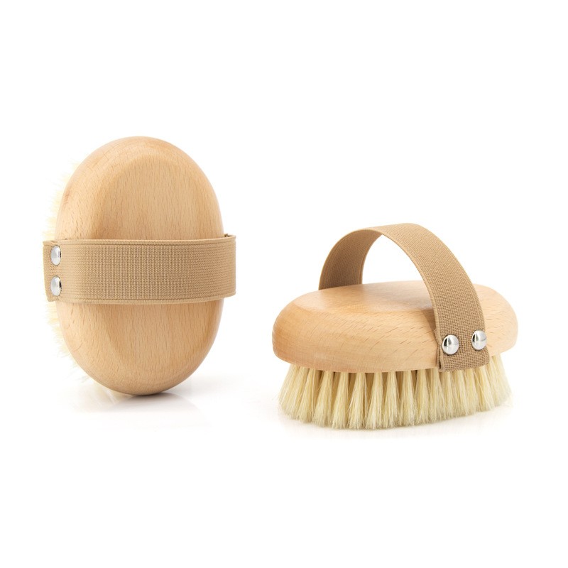 Wholesale High Quality Ellipse Bamboo Natural Wooden Dry Skin Body Brush Boar Bristles Bath Brush