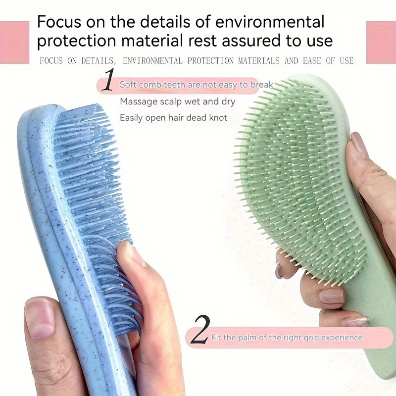Custom Logo Wheat Straw Wet and Dry Dual Use Handheld Silicone Hair Care Comb Scalp Massager Shampoo Brush
