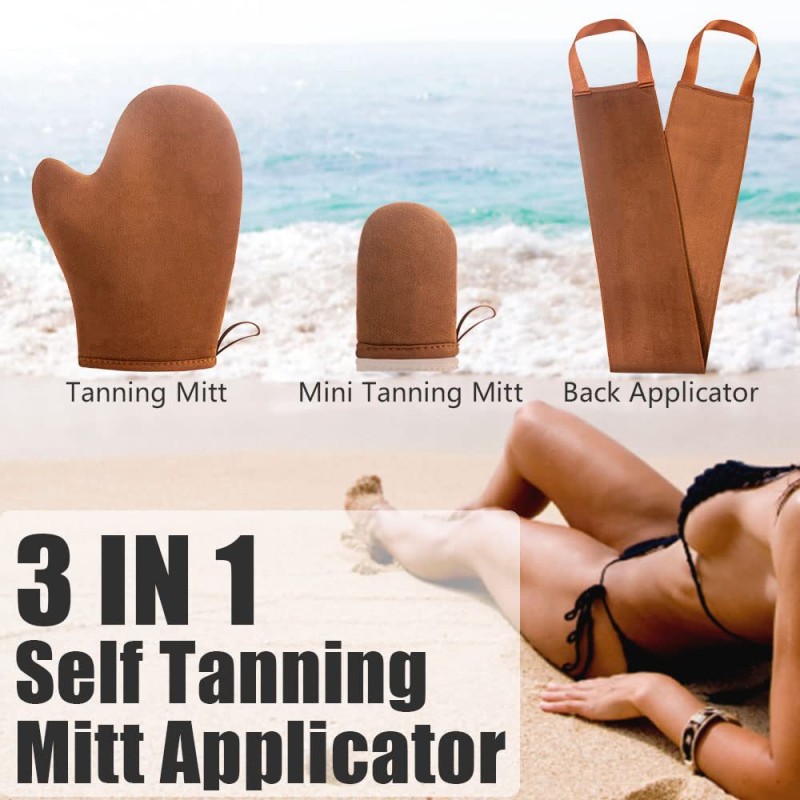 Reusable Self Tanning Mitt Set 4 in 1 Self Tanner Set with Tanning Mitt Exfoliating Tan Back Applicator Glove for Sunless Tanner
