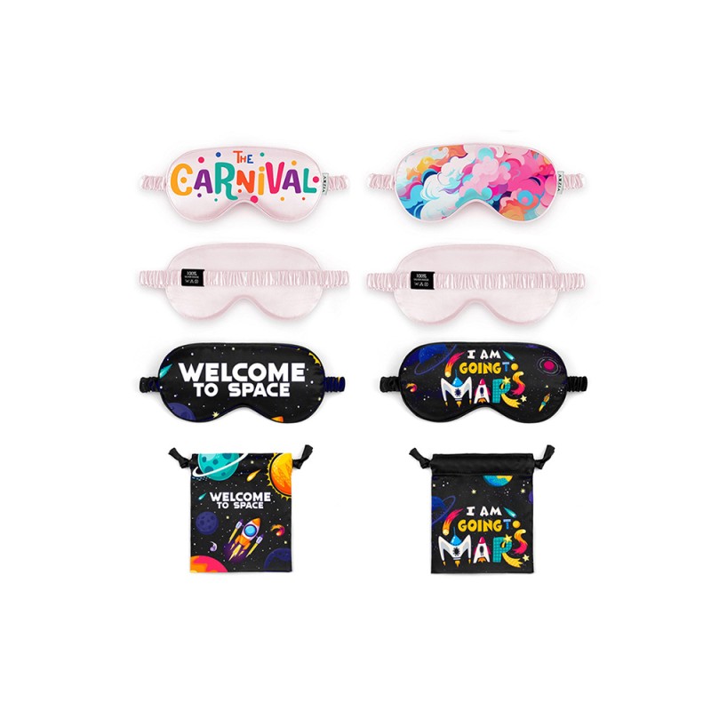 New Design Customized Luxury Printed Colorful Travel Sleeping Satin Silk Eye Mask for Shaded Light