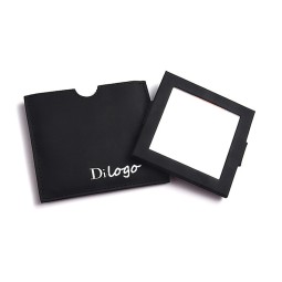 Luxury Silver Stamping Custom Logo Square Black Wallet Pouch Hand Held Portable Cosmetic Pocket Mirror
