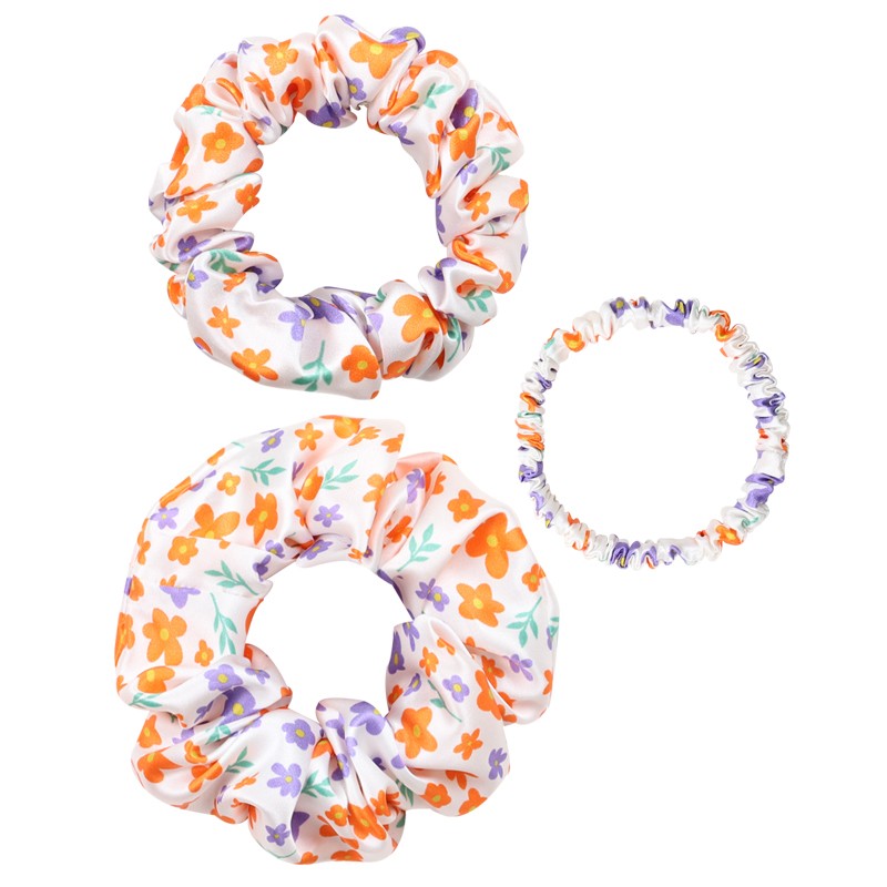 Wholesale Custom Personalized Logo Printed Pattern Luxury Satin Mulberry Silk Hair Tie Set Scrunchi Scrunchies With Sleeping