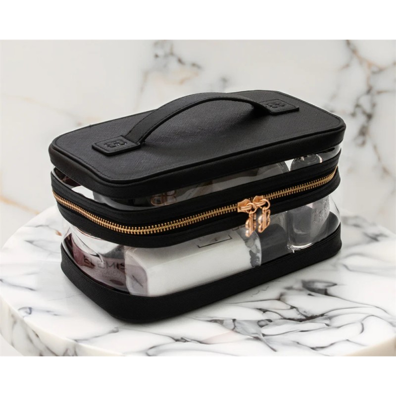 Luxury Large PU Leather Clear PVC Zipper Pouch Cases Custom Logo Professional Toiletry Travel Makeup Cosmetic Vanity Bag 50g