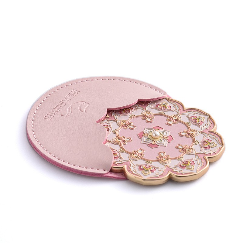 Custom logo Promotion Gift Colorful Hard Soft Enamel Flower Travel Small Portable Metal Pocket Cosmetic Mirror