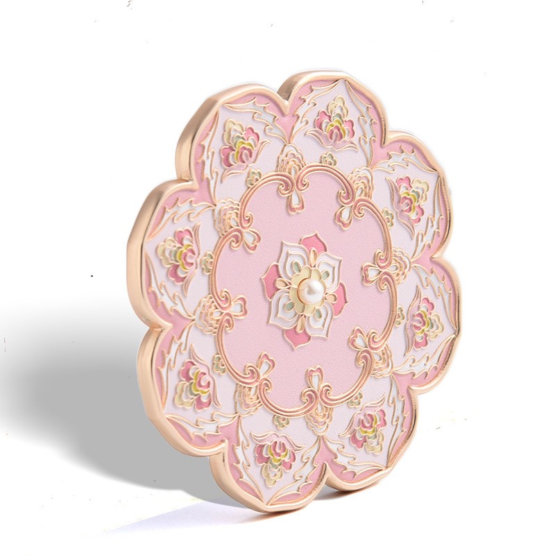 Custom logo Promotion Gift Colorful Hard Soft Enamel Flower Travel Small Portable Metal Pocket Cosmetic Mirror