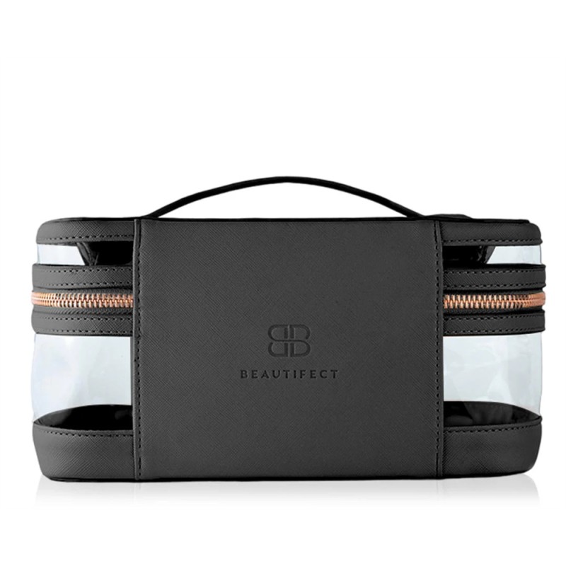 Luxury Large PU Leather Clear PVC Zipper Pouch Cases Custom Logo Professional Toiletry Travel Makeup Cosmetic Vanity Bag 50g