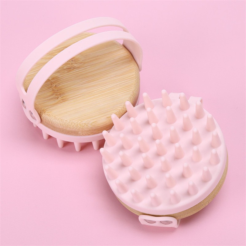 Wholesale Soft Silicone Wooden Washing  Exfoliation Hair Care Scalp Shampoo Brush Head Massager Hair Scalp Scrubber
