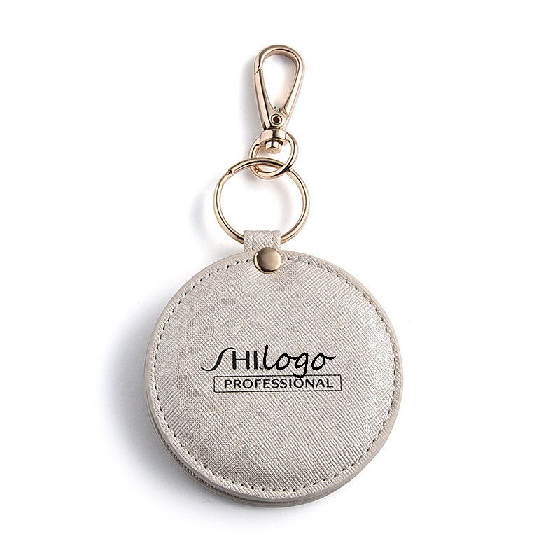 CCustom Logo PU Leather Heart Shape Cute Small Portable Mini Cosmetic Compact Pocket Mirror Keychain Mirror for Makeup