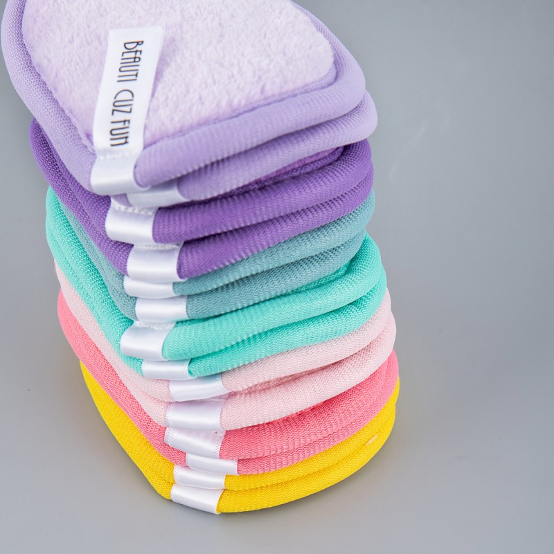 Customization Square Reusable Flannel Microfiber Makeup Remover Pads Facial Exfoliating Cleaning  Cloth for Washing Face