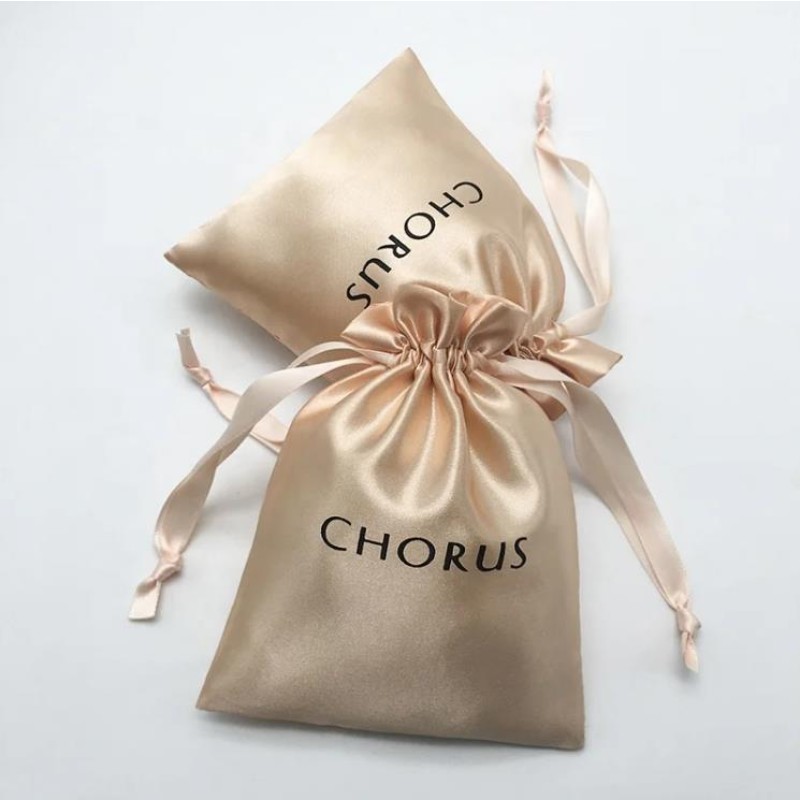 Wholesale pink Satin Bag with Silk Screen logo Drawstring Bag Customized Satin Pouch Bag with logo