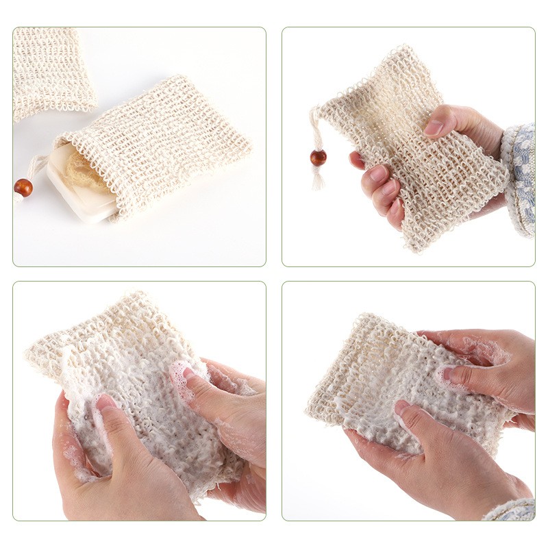 Wholesale Natural Eco Friendly Exfoliating Pouch Cotton Bubble Cleanser Mesh Body Foam Sisal Net Saver Exfoliating Soap Bag