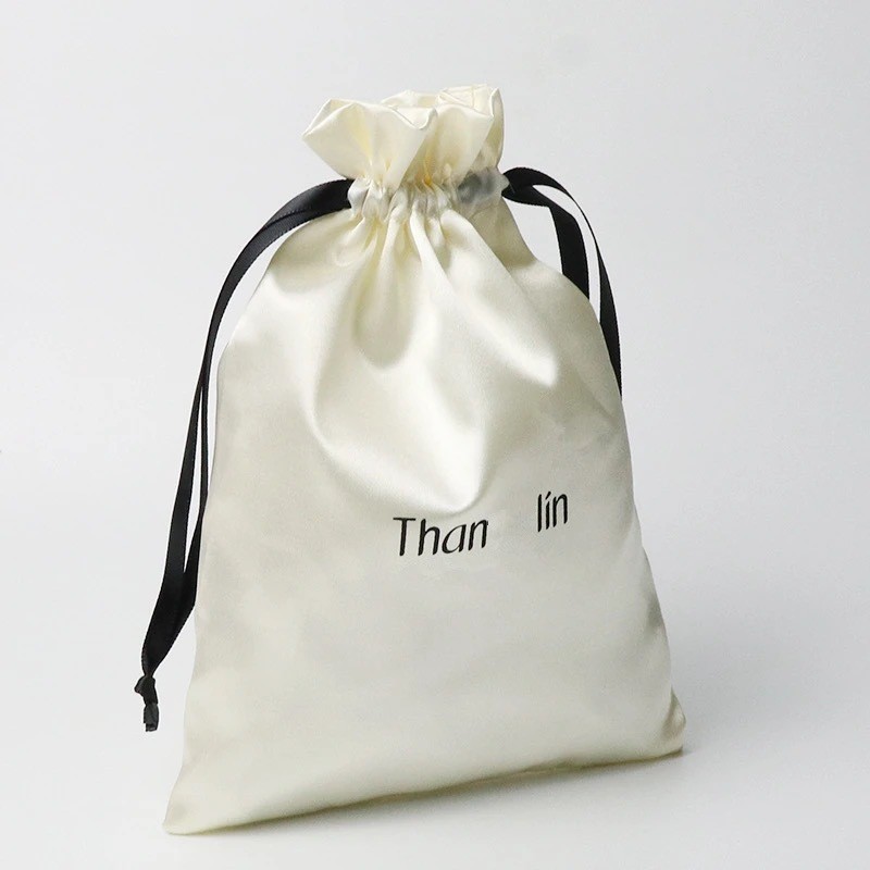 High Quality Custom Print Logo Reusable Travel Portable Pouch Candy Color Silk Satin Cloth Drawstring Dust Beauty Personal Care