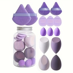 12pcs Purple Triangle Blender Sponges Makeup Powder Press Puffs Set with Bottle Make up Sponge