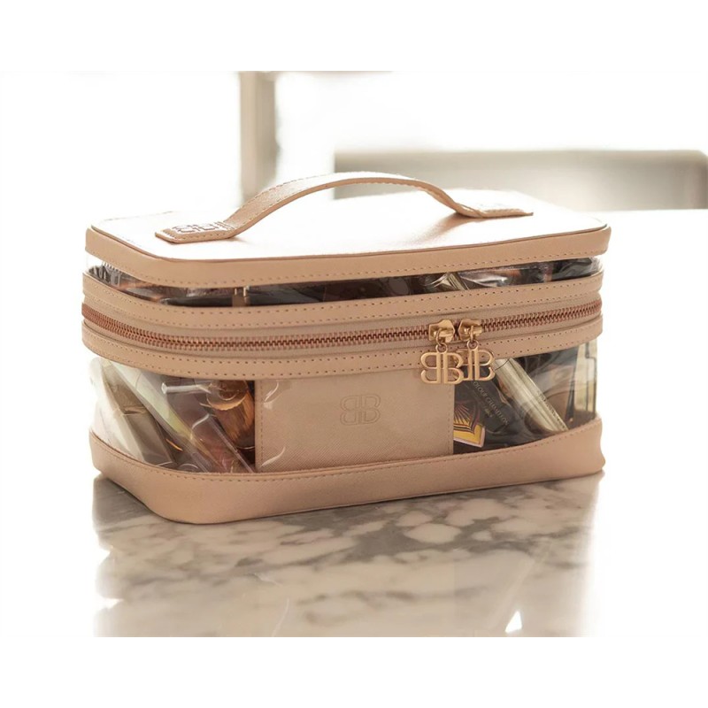 Luxury Large PU Leather Clear PVC Zipper Pouch Cases Custom Logo Small Professional Toiletry Travel Makeup Cosmetic Vanity 50g